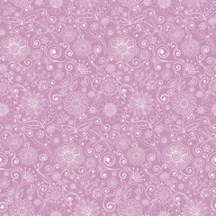 Vector pattern with flowers, butterfly, dragonfly.