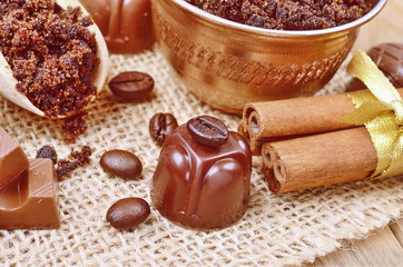 Brown sugar, cinnamon sticks and coffee beans