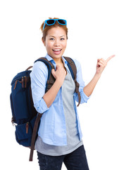Female backpacker with sunglasses