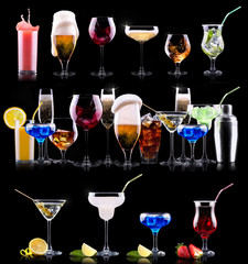 different alcohol drinks set