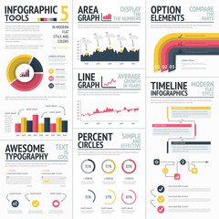 Red and yellow infographic elements set vector