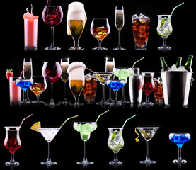 different alcohol drinks set