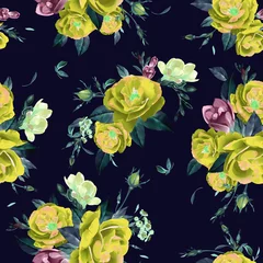 Deurstickers Abstract seamless floral pattern with of  roses and freesia © ola-la