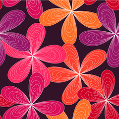 Cute spring pink and orange flower pattern seamless background