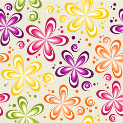 Spring yellow pink orange flower pattern seamless background