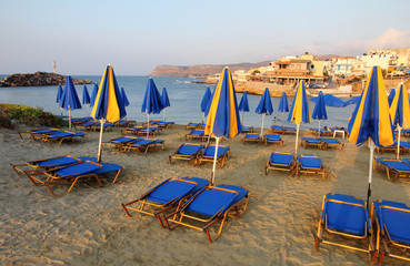 Beach on the island of Crete, during sunset
