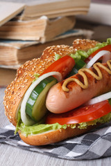 School lunch: hot dog with sausage