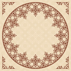 round arabic ornament on light beige pattern - vector