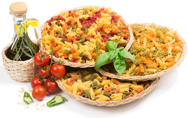 Uncooked pasta  different colours