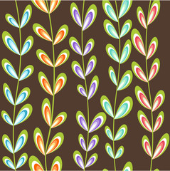 Cute spring floral seamless pattern in brown, green, blue