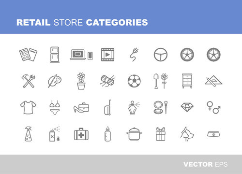 Retail store categories icons