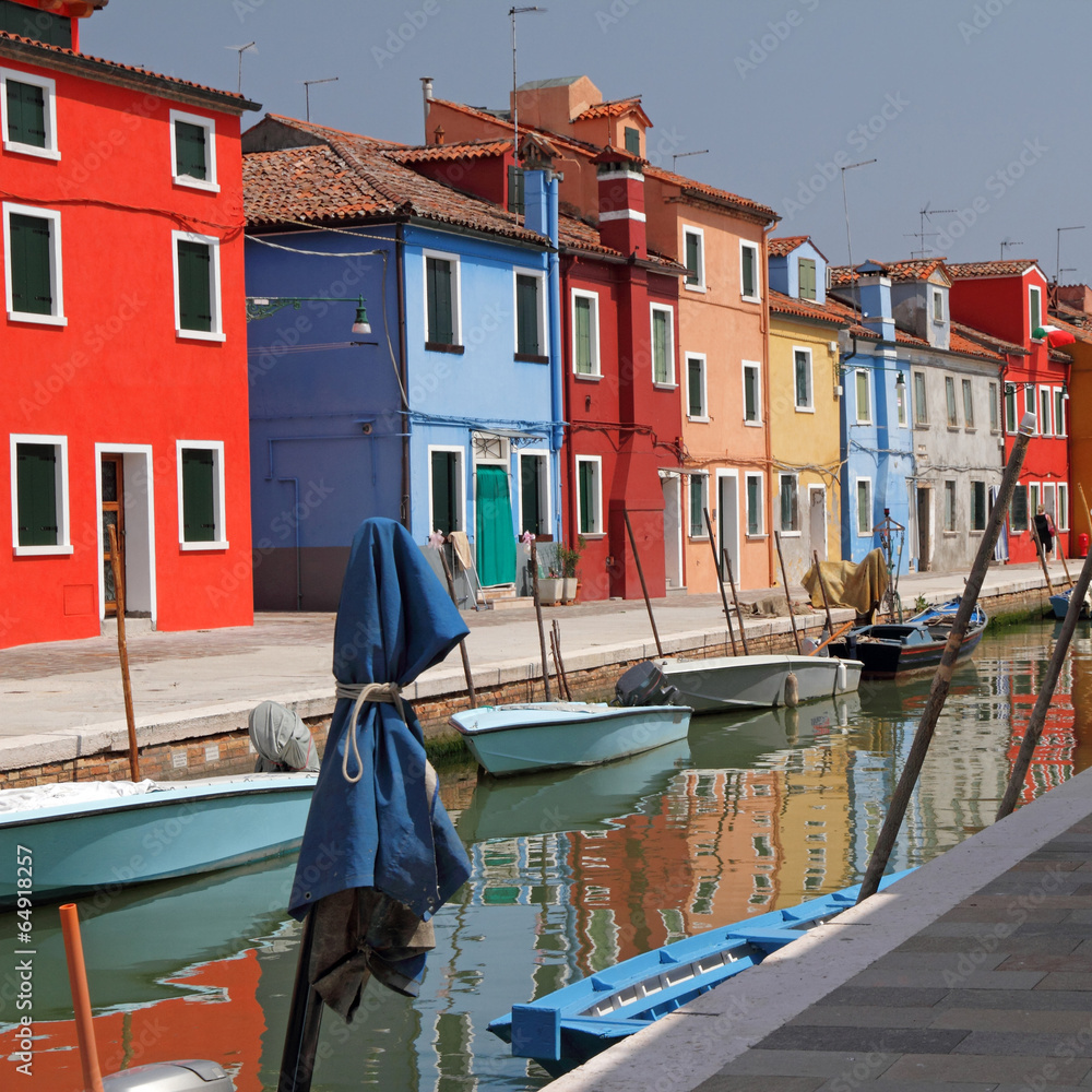 Wall mural colorful houses on canal in Burano  village