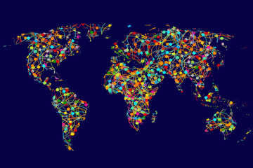 Naklejka premium World map made of abstract colorful dots network
