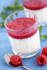 Panna cotta with raspberries