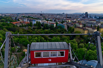 Naklejka premium Vienna cityscape at sunset, a view from a giant wheel at Prater