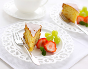 Cake and fruits