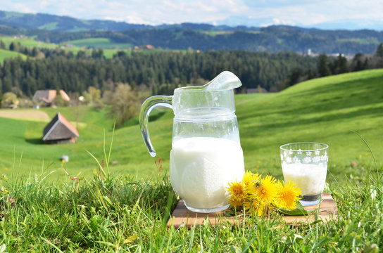 Jug of milk. Emmental region, Switzerland