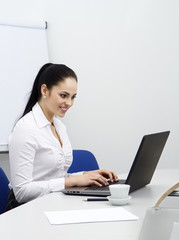 attractive young business woman working with computer in office