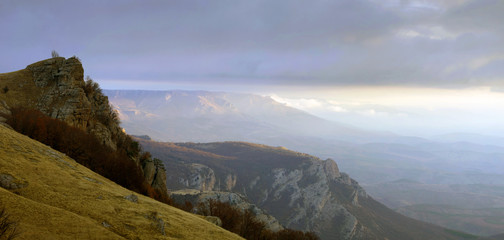 clouds on the mountain. Crimea, Ukraine