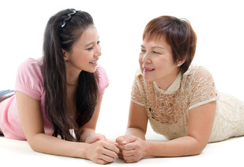 Mother and daughter talking
