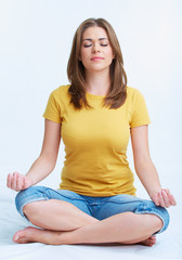 woman sitting on a floor.