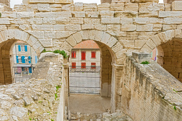 On of the entrances to Roman amphiteathre in Arles, France.