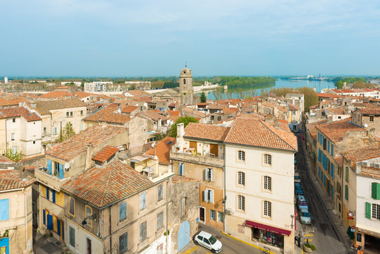 Panoramic view at the old city of Arles in France.