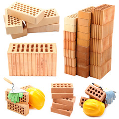 Collage of new bricks, isolated on white