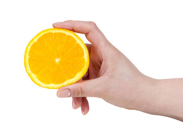 Hand holding slice of orange