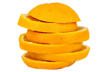 Fototapeta na wymiar Stack of orange slices on white background