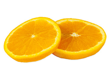 Slices of orange on white background