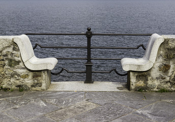 Marbles benches over the lake color image