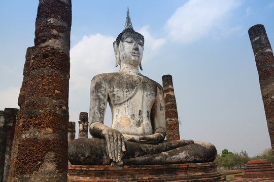 big old Buddha image in old city, Sukhothai province, Thailand
