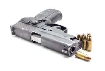 pistol with ammo ,white background