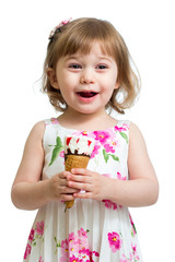 joyful child girl eating icecream