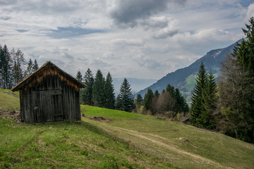 alpine view with cottage