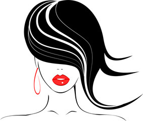 Woman with red lips and black hair beauty icon