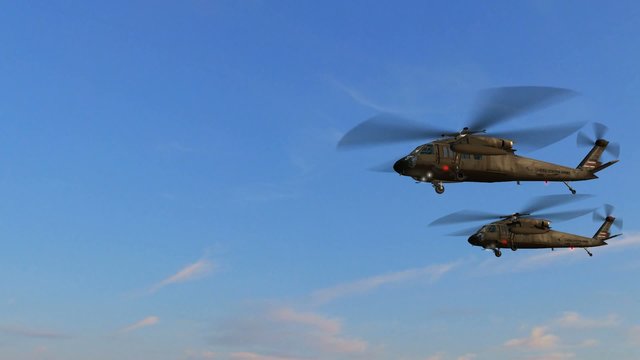 Black Hawk Helicopter Sikorsky UH-60 fly over in formation
