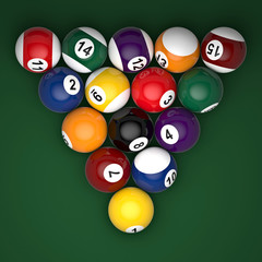 pool balls green table, top view, game background