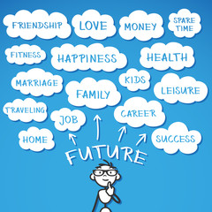 Stickman, pondering, thinking, future, dreams, wishes