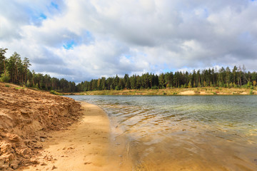 Waterfront beach  forest lake