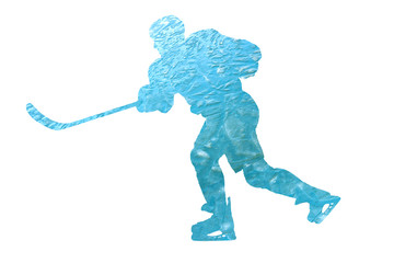 Silhouette of a hockey player filled with ice.