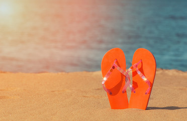 Slippers on the beach