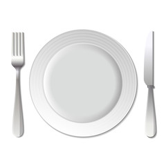 Dinner plate, knife and fork. .