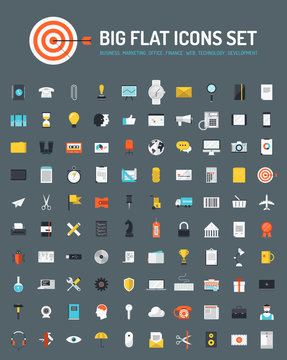 Web and business big flat icons set