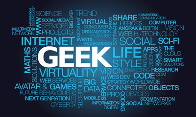 Geek guru computer genius word tag cloud - obrazy, fototapety, plakaty