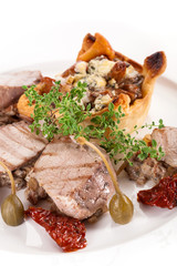 Meat and mushrooms delicious dinner
