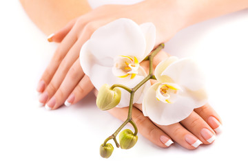 beautifulmanicure with white orchid on white