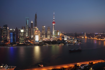 Naklejka premium Aerial photography Shanghai skyline at night