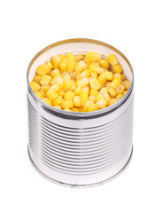 Tin with canned sweet corn.